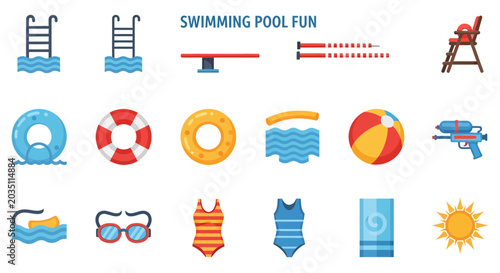 Swimming pool fun icons and symbols.
