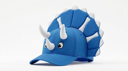 Blue triceratops dinosaur baseball cap isolated on white background
