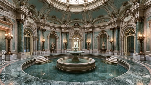 Historic Vista Alegre garden palace. Queen baths indoor. Madrid, Spain