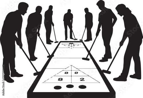 Billede på lærred silhouette of men playing shuffleboard a thrilling game of skill and strategy fo