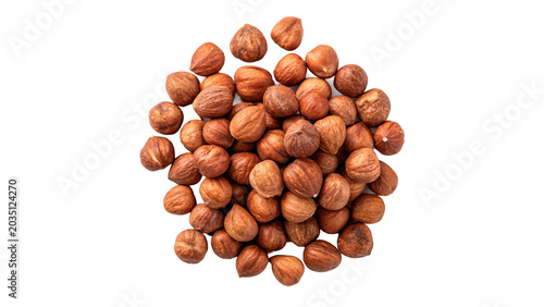 Tableau sur toile Small pile group of whole organic brown hazelnuts or filbert nuts in shells for