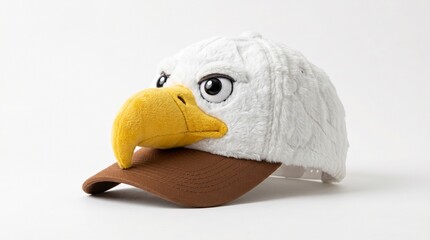Plush bald eagle novelty baseball cap isolated on white background