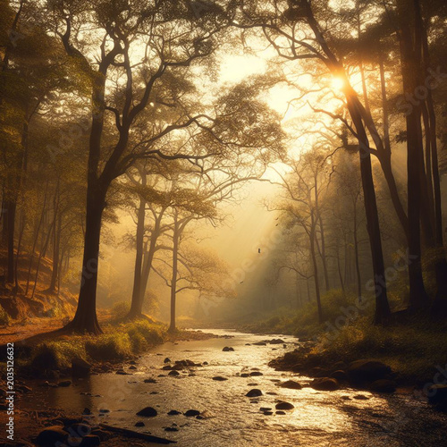 sunset in the forest