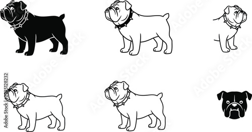 Black and white bulldog and animal silhouette
