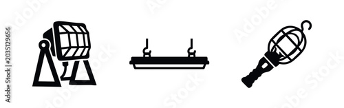Bild auf Leinwand Work light, fluorescent light fixture, industrial lamp icons