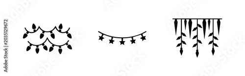 Schilderij op canvas String lights, garland with stars, hanging icicles icons