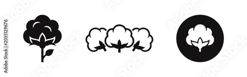Slika na platnu Cotton boll on stem, group of cotton bolls, circular icon