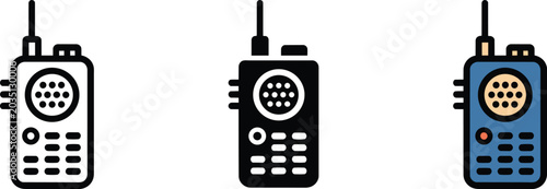 Foto Distinct walkie talkie icons set in different styles, featuring flat and designs
