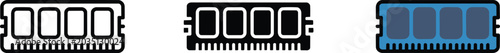 Computer ram module memory stick icon and technology in styles and three stylized in in outline solid and colored styles