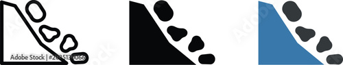 Photos Falling rocks icons set in outline, solid, and colored styles representing lands