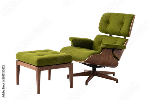 Fotografie Modern olive green lounge chair with ottoman