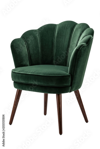 Green velvet shell-shaped accent chair