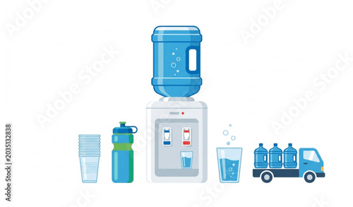 Foto Drinking water gallon and dispenser flat vector illustration isolated design
