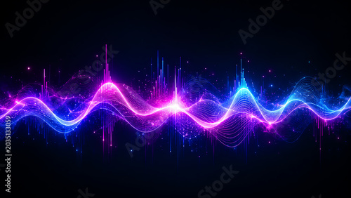 Dynamic wave patterns in vibrant hues of blue and pink, representing sound waves and energy flow in a mesmerizing visual.