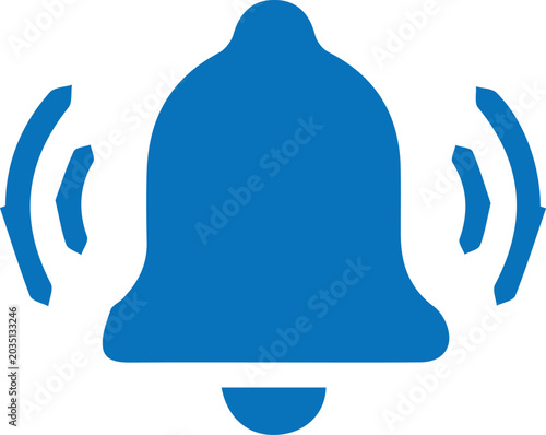 Photography Blue bell icon with sound waves for notification or alert concept