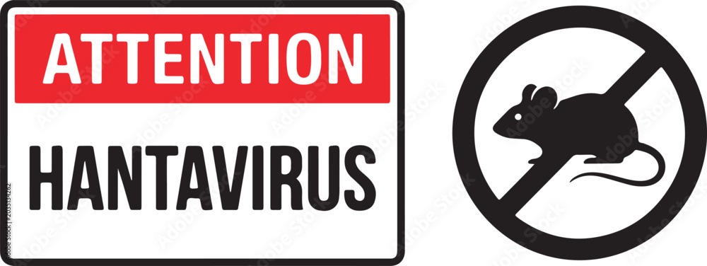 Fototapeta premium Attention hantavirus vector illustration isolated on transparent background, no rats sign, stop mice and pest control symbol.