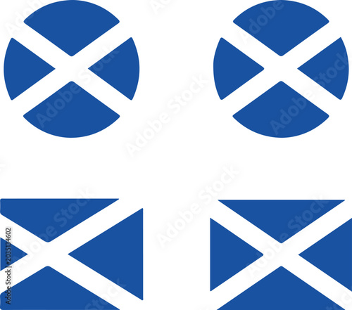 Quadro su tela Blue scottish flags in different shapes on white background