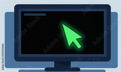 dark computer monitor soft blue backlighting reveals glowing green cursor blinking rapidly black screen