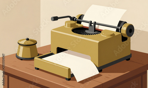 warm soft light illuminates antique brass telegraph machine meticulously prints blank paper strip weathered
