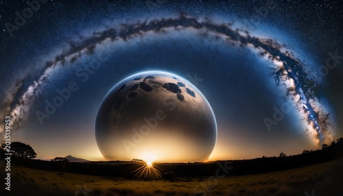 Symmetrical Composition Of The Dark Night Sky Filled From Edge To Edge With Countless Twinkling Stars The Celestial Sphere Is Perfectly Balanced With A Dense Band Of The Milky Way Arcing