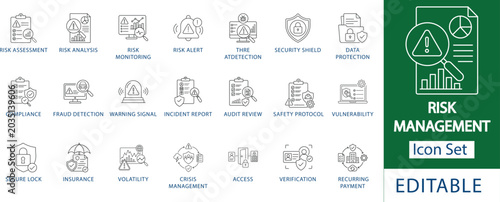 Fotografi risk management icon set: professional corporate compliance and audit review, cy