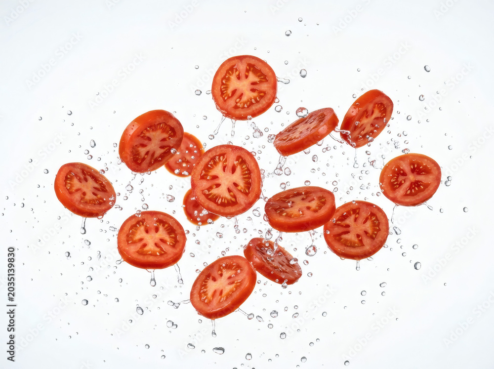 Fototapeta premium Fresh Sliced Red Tomato Pieces.