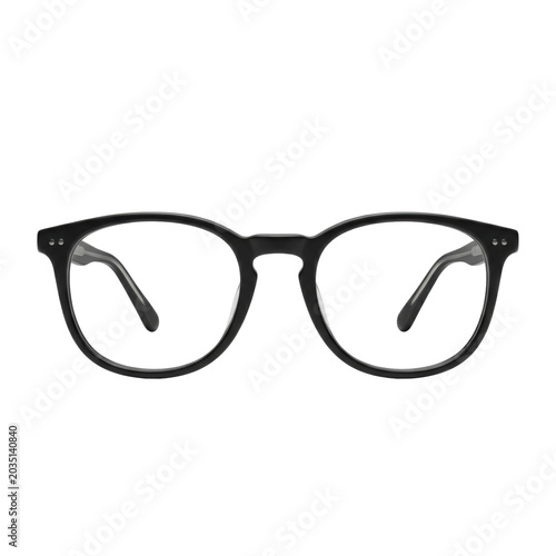 Foto Classic black frame eyeglasses front view isolated on black