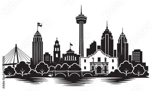 Foto San Antonio silhouette, texas skyline, vector isolated on white
