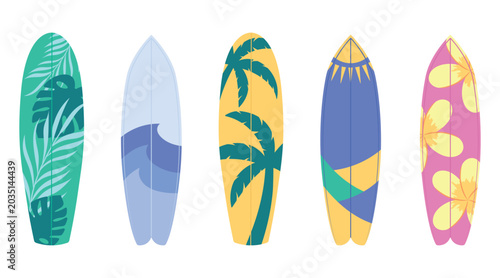 Canvas Print Surfboards collection vector illustration of colorful surfing boards with tropic