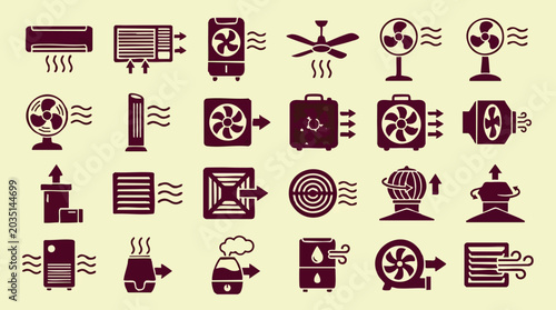 Photos Set of HVAC, Airflow, and Climate Control Device Icons