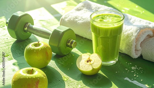 Healthy lifestyle with green smoothie.