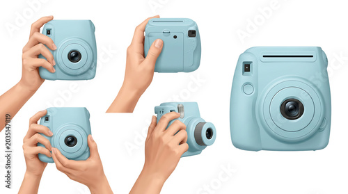 Various hands holding a light blue instant isolated on white background, png transparent set, bundle collection, products festive celebration, event festival 2026, 2027 2028 download