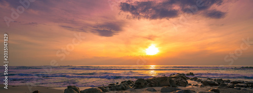 Sunset over the sea. Atlantic ocean in evening, Porto, Portugal, Europe
