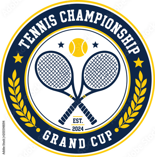 Vintage tennis championship badge, grand cup logo, sports vector emblem
