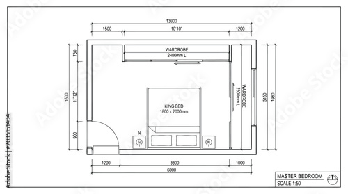 Schilderij op canvas Master Bedroom Floor Plan with Dimensions and Furniture Layout 202605241108 vect