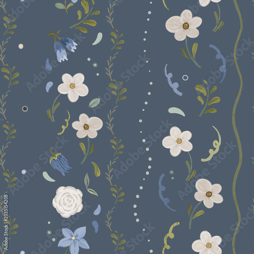 Elegant Folk Floral Seamless Pattern Design