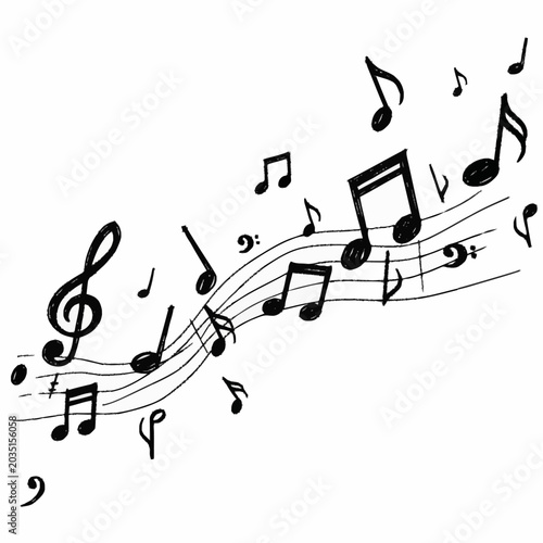 Canvastavla Black music notes on white background.