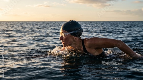 Swimmer Open Ocean Bow Wave Side Profile