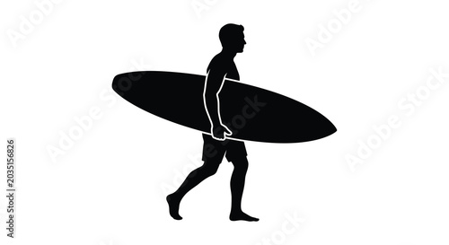 Canvas Print surfer with surfboard silhouette on white background