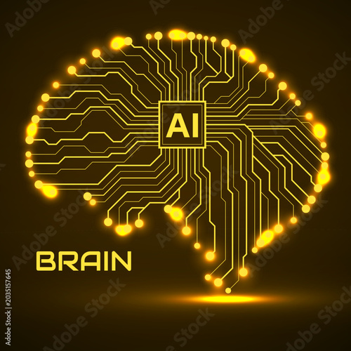 Abstract technological brain with Artificial Intelligence. Circuit board. Vector illustration