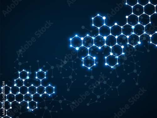 Fotografie Abstract hexagonal molecules, glowing molecular structure of DNA
