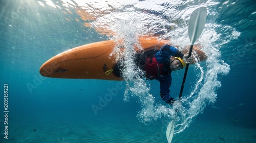 Paddler Kayak Roll Underwater Bubble Cascade