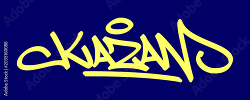 Schilderij op canvas Yellow Kazan city tag typography graphic displaying unique hand drawn urban graffiti lettering style for alternative youth culture streetwear clothing brand apparel merchandise clip art