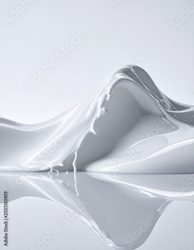 Photorealistic Flowing White Liquid Forming Smooth Glossy Futuristic Waves with Reflective Surface for Modern Minimalist Design