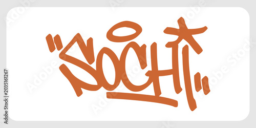 Bild auf Leinwand Orange Sochi city tag typography graphic displaying unique hand drawn urban graffiti lettering style for alternative youth culture streetwear clothing brand apparel merchandise clip art