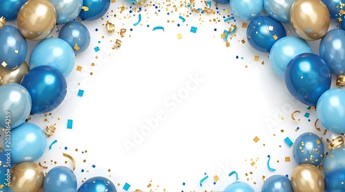 Blue Gold Balloon Frame Celebration Frame with Confetti