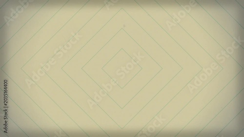 Loopable background with emerald teal concentric diamond stripes endlessly expanding from center. Cream base, film grain overlay, and subtle vignetting enhance the retro analog character.