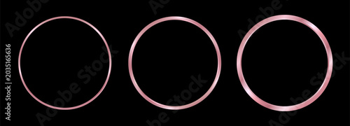 Three elegant rose gold circular frames on a black background, perfect for showcasing artwork or photography