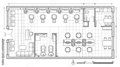 Fotografía Architectural floor plan of a hair salon with reception waiting area and styling