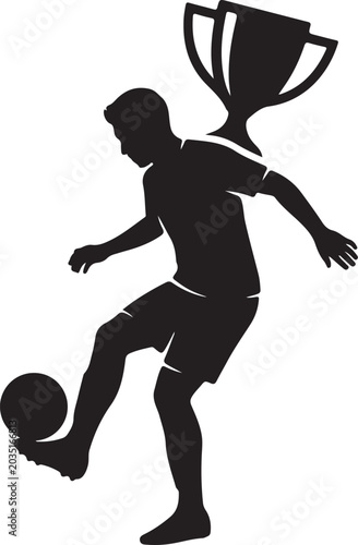 Soccer player silhouette, trophy winner, football champion, black icon